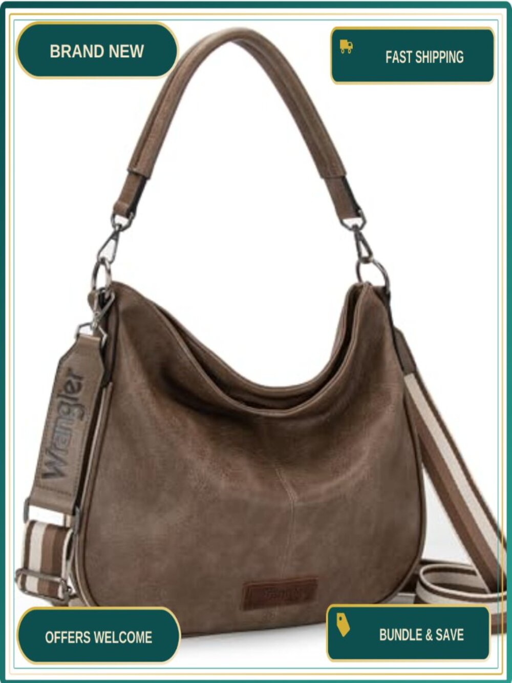 Vegan Leather Hobo Crossbody Shoulder Bag with Adjustable Strap